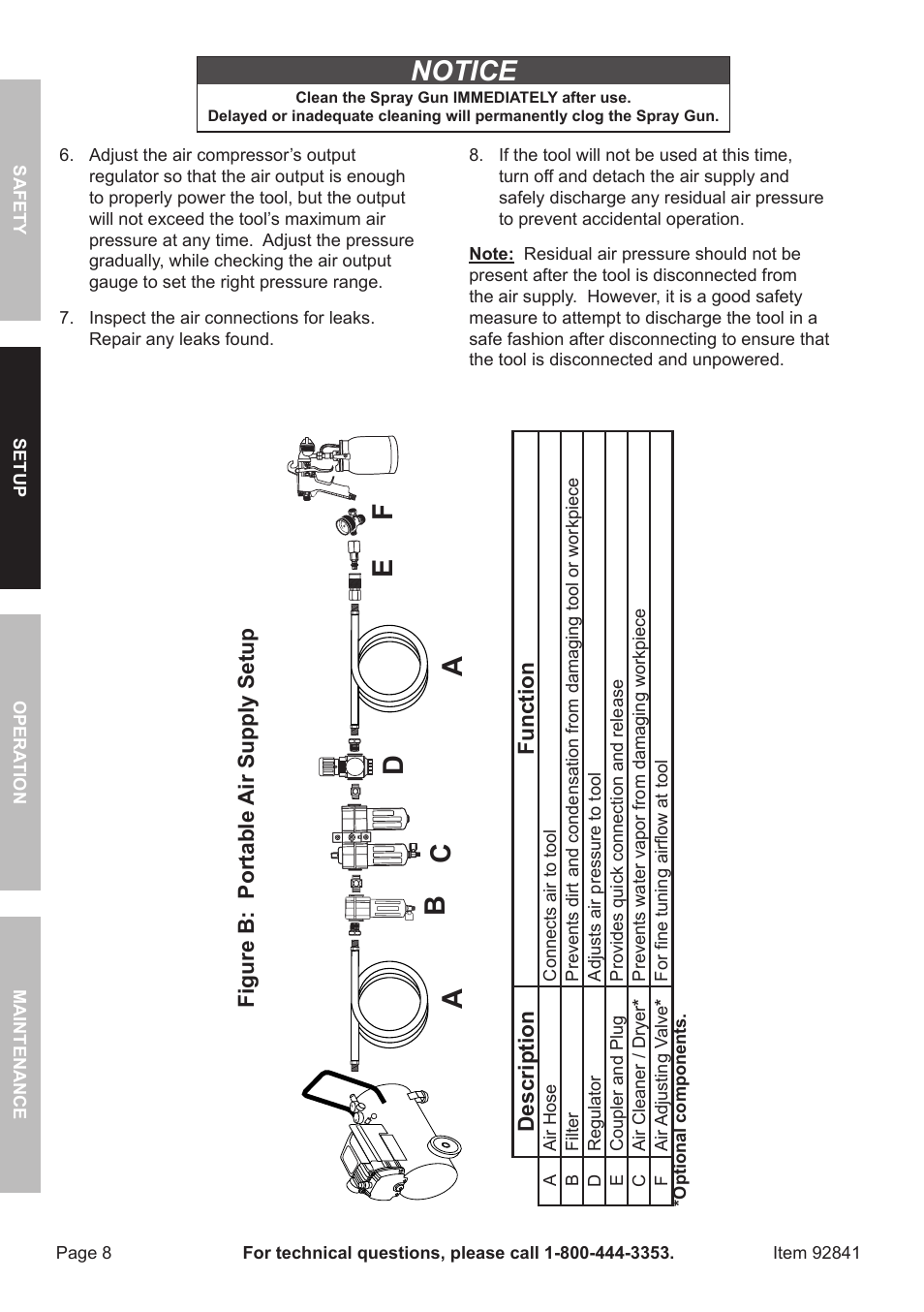 Notice | Harbor Freight Tools CENTRAL PNEUMATIC 92841 User Manual | Page 8 / 20