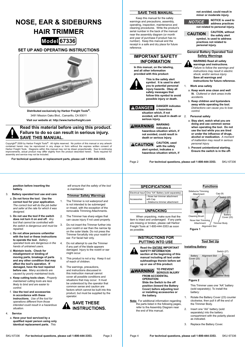Harbor Freight Tools 67336 User Manual | 2 pages