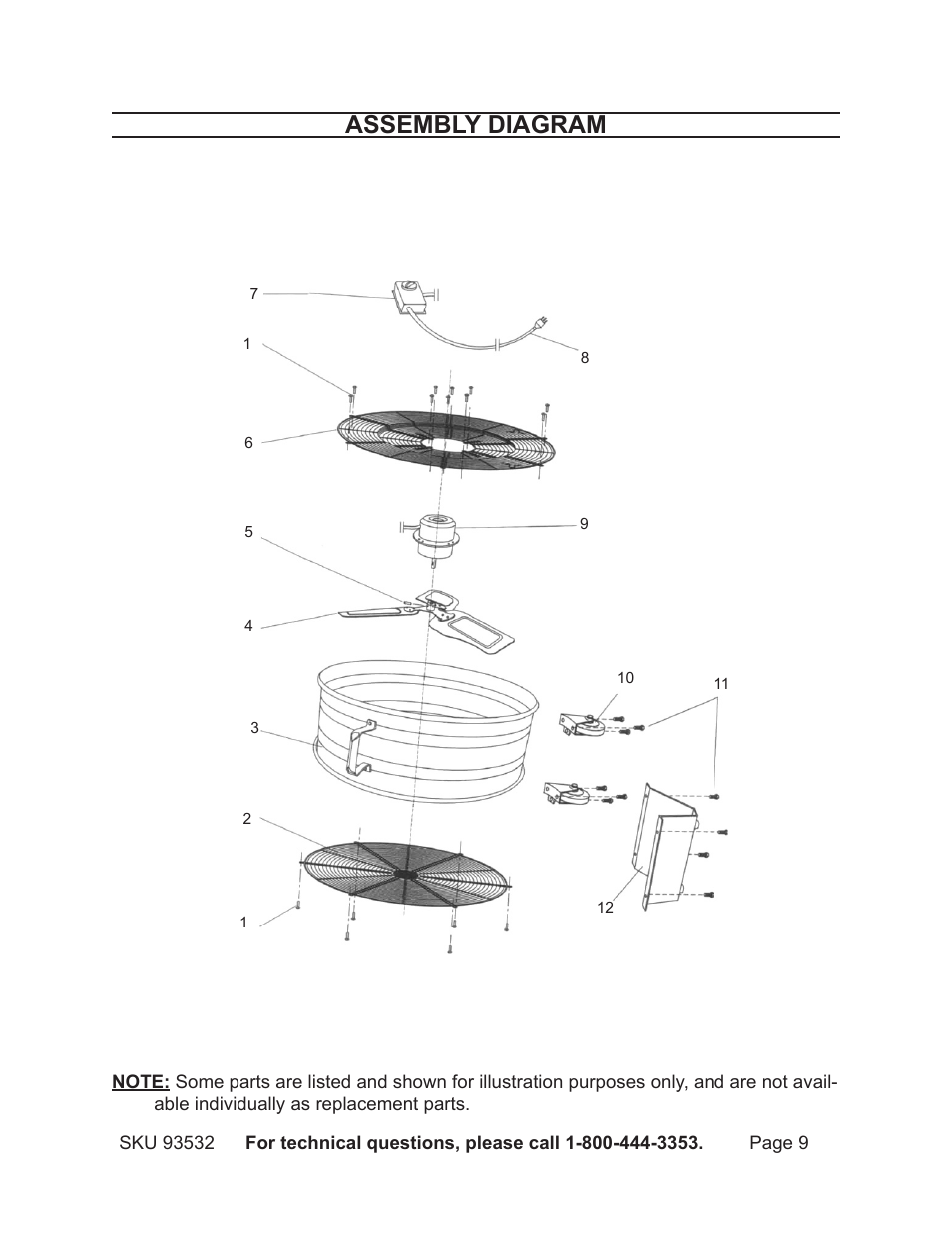 Assembly diagram | Harbor Freight Tools 93532 User Manual | Page 9 / 9