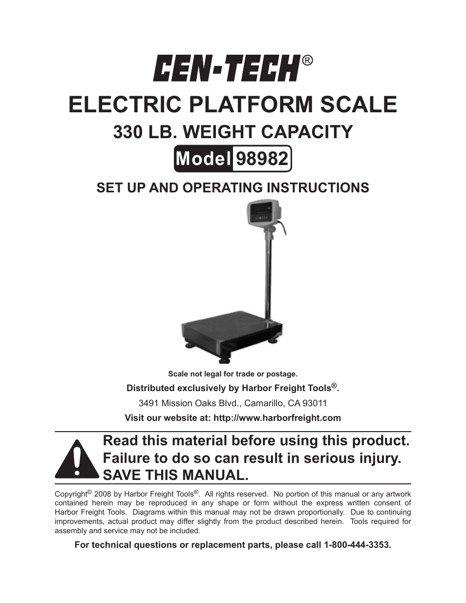 Harbor Freight Tools CEN-TECH 98982 User Manual | 13 pages