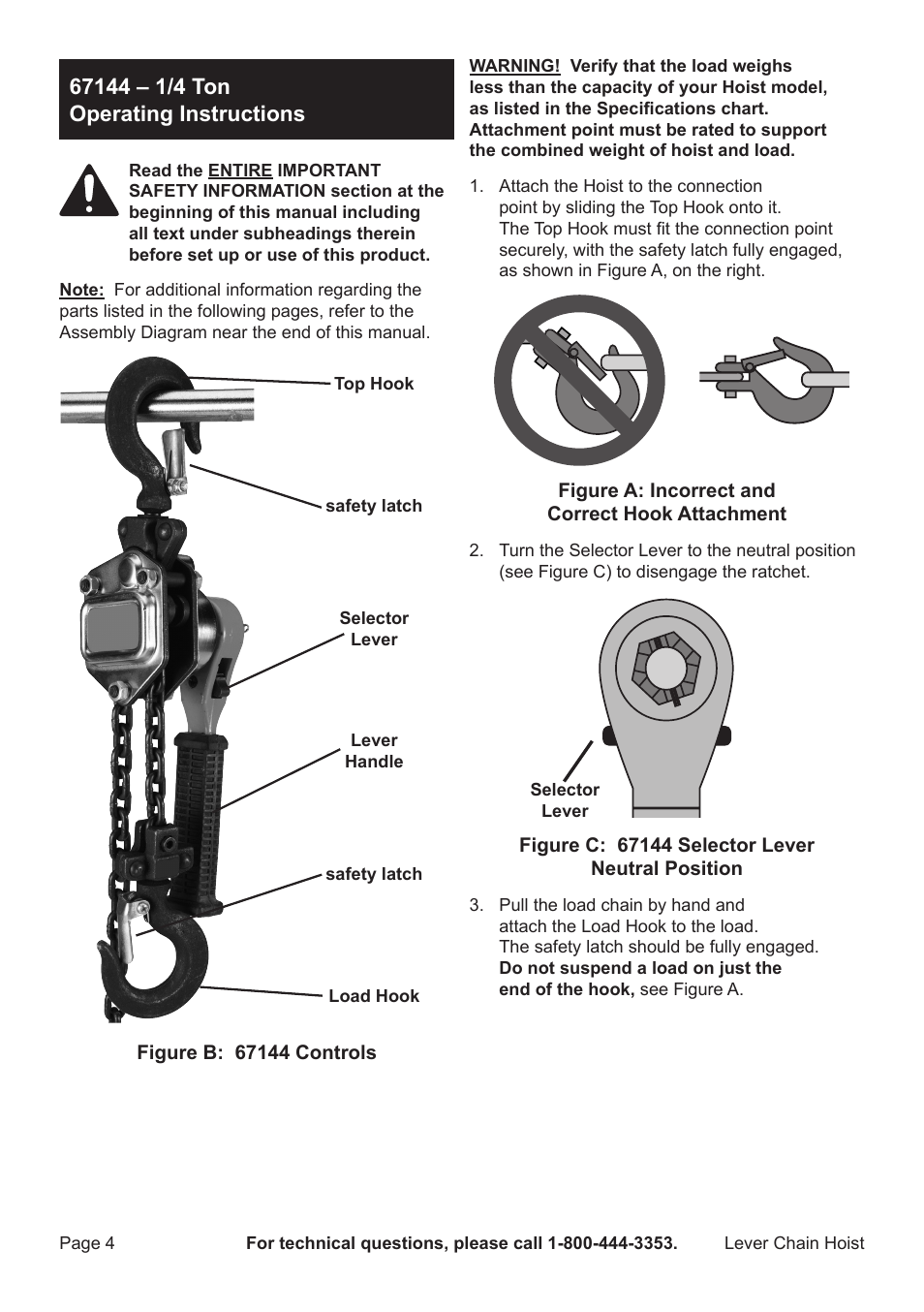 Harbor Freight Tools LEver Chain Hoist 69482 User Manual | Page 4 / 12