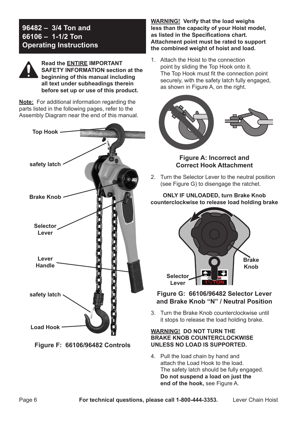 Figure a: incorrect and correct hook attachment | Harbor Freight Tools LEver Chain Hoist 69482 User Manual | Page 6 / 12