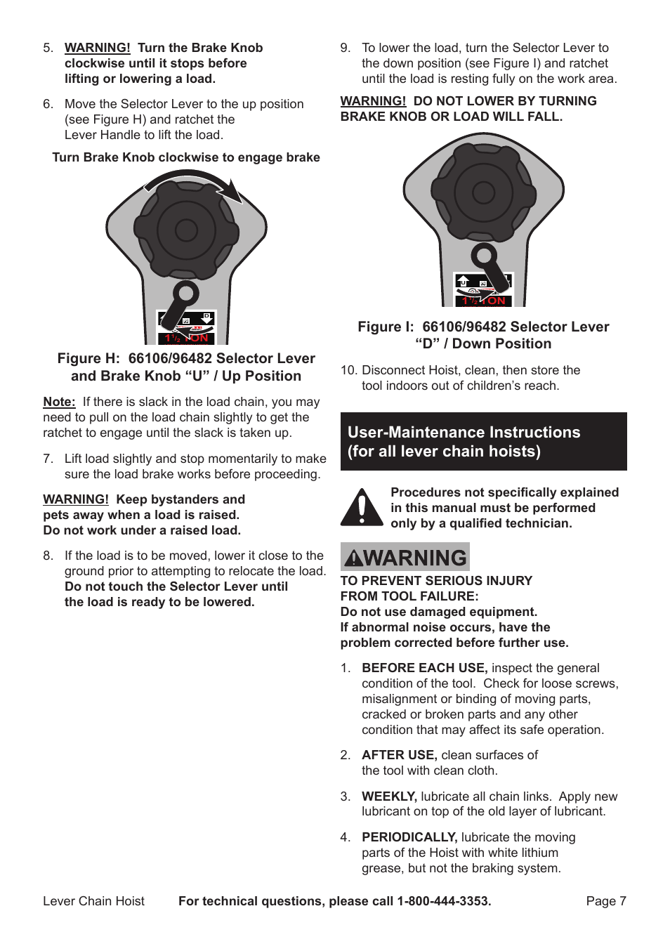 Turn brake knob clockwise to engage brake | Harbor Freight Tools LEver Chain Hoist 69482 User Manual | Page 7 / 12