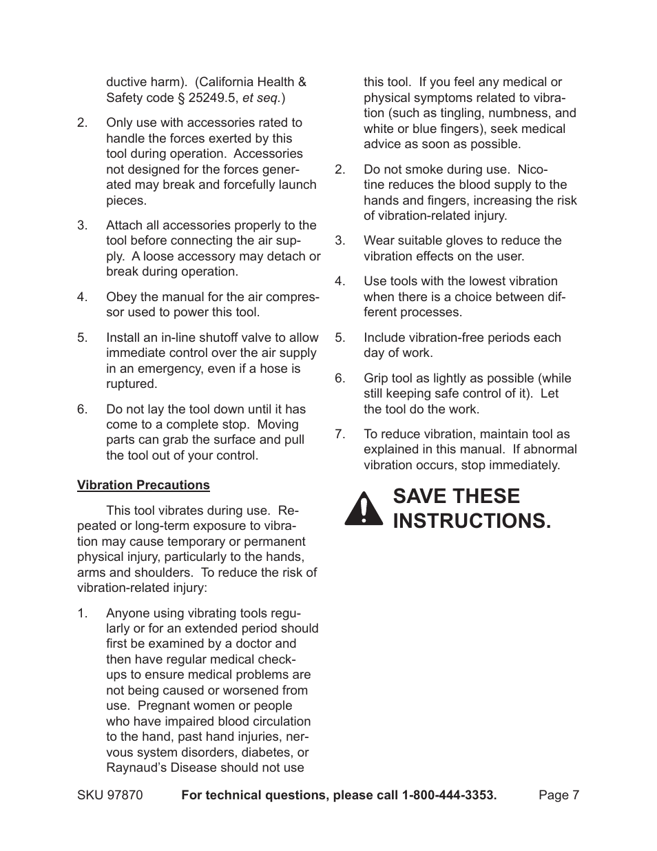 Save these instructions | Harbor Freight Tools 97870 User Manual | Page 7 / 16