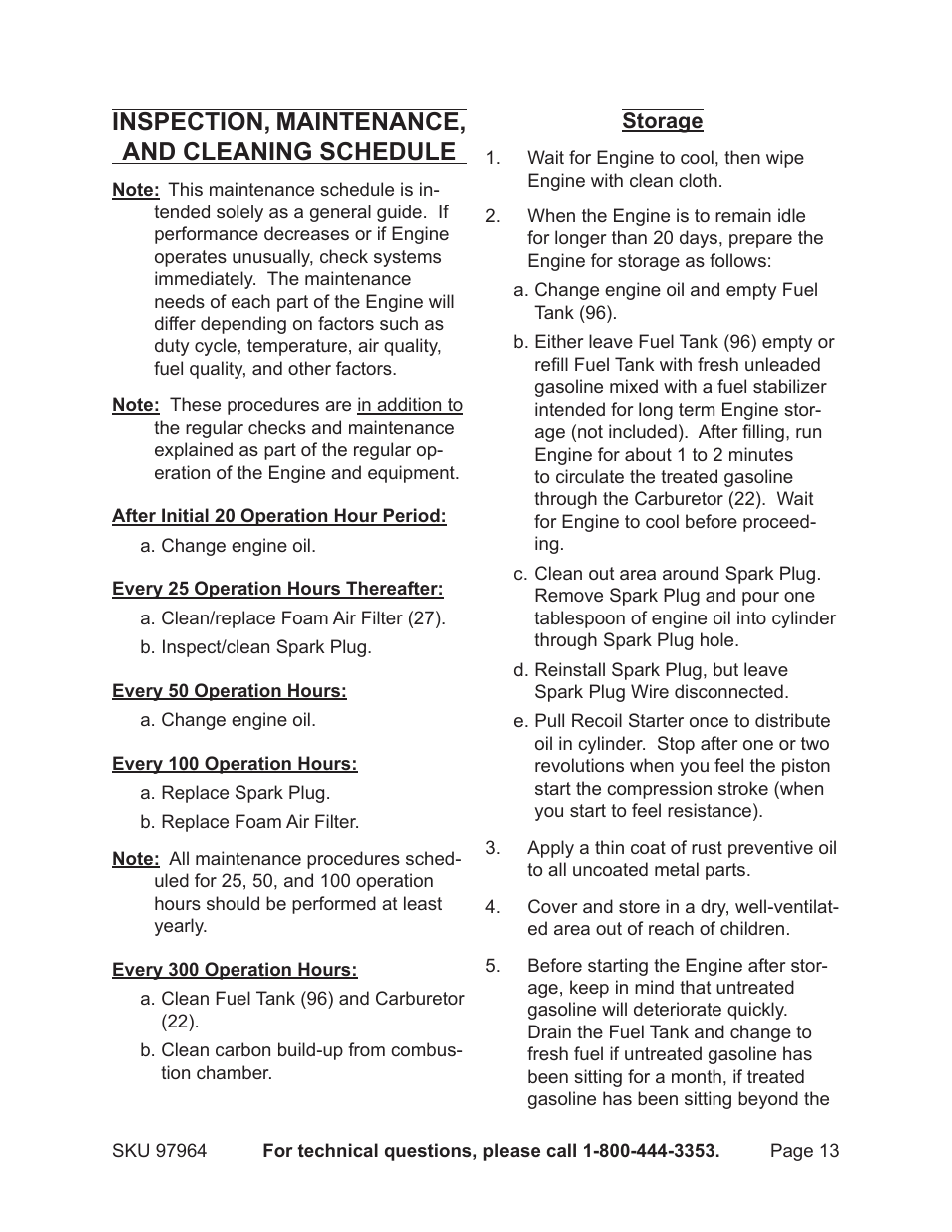 Inspection, maintenance, and cleaning schedule | Harbor Freight Tools GREYHOUND 97964 User Manual | Page 13 / 20