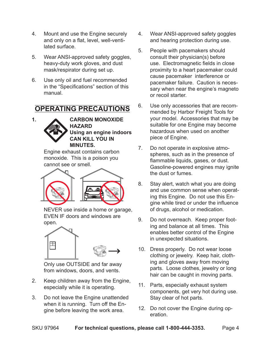 Operating precautions | Harbor Freight Tools GREYHOUND 97964 User Manual | Page 4 / 20