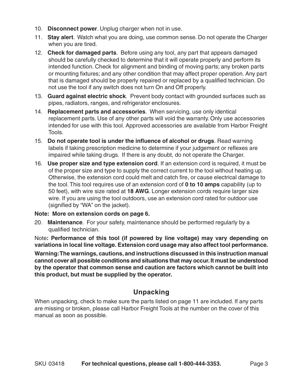 Harbor Freight Tools 03418 User Manual | Page 3 / 11