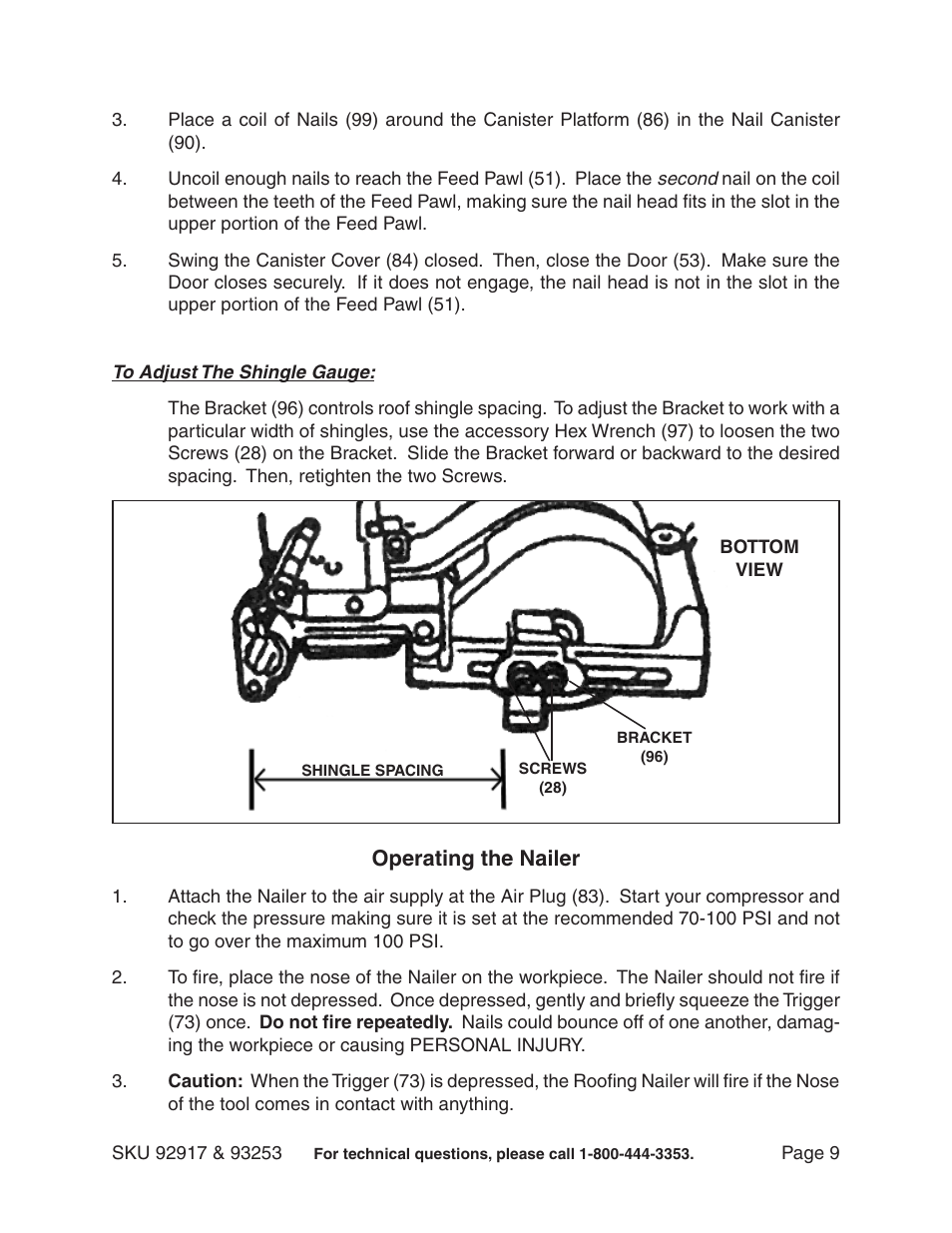Operating the nailer | Harbor Freight Tools 93253 User Manual | Page 9 / 14