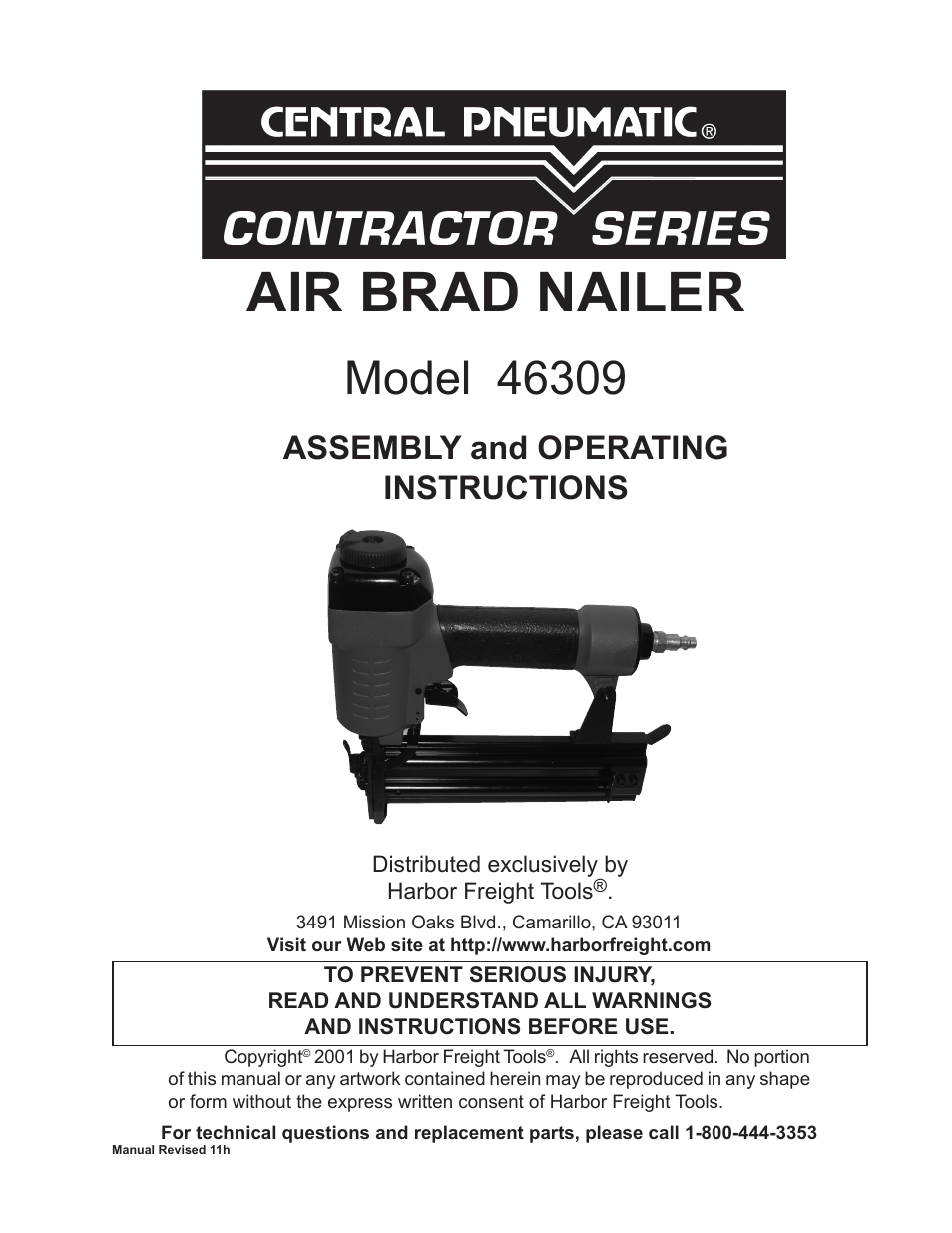 Harbor Freight Tools CENTRAL PNEUMATIC 46309 User Manual | 11 pages