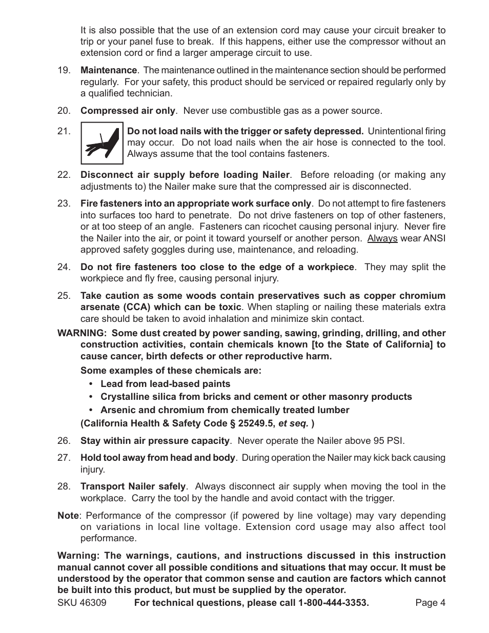 Harbor Freight Tools CENTRAL PNEUMATIC 46309 User Manual | Page 4 / 11