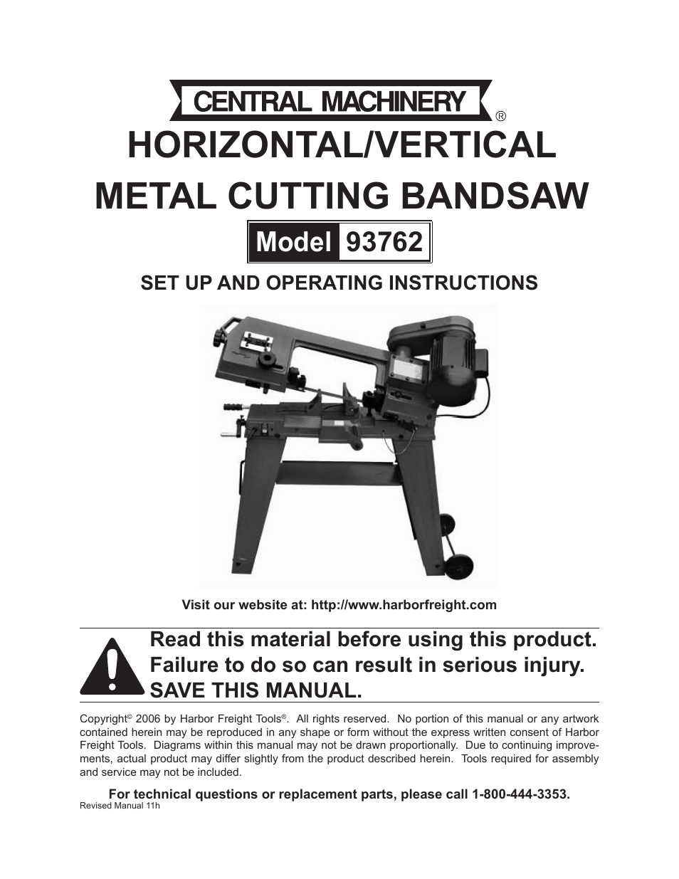 Harbor Freight Tools METAL CUTTING BANDSAW 93762 User Manual | 29 pages