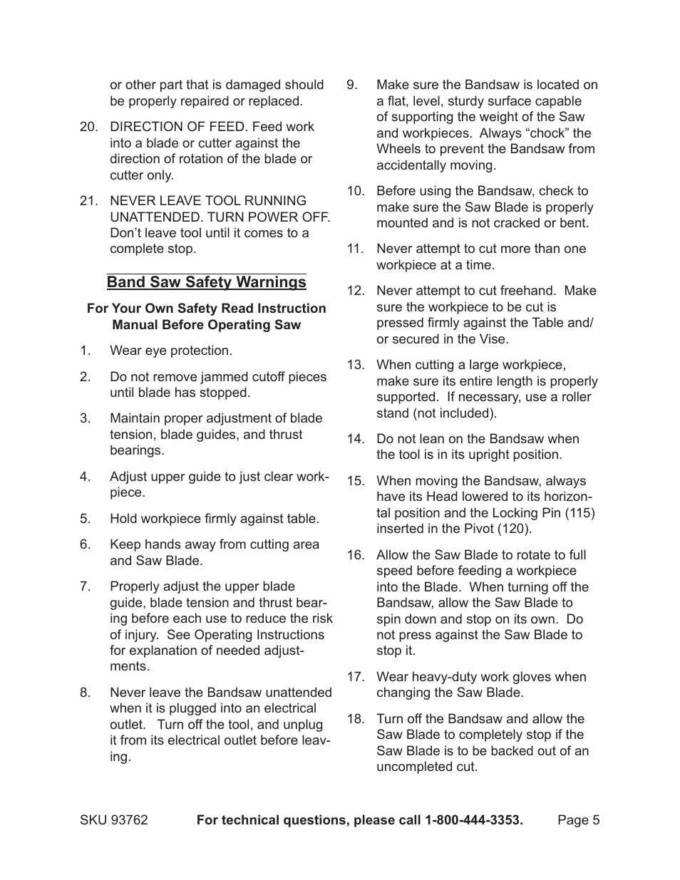 Harbor Freight Tools METAL CUTTING BANDSAW 93762 User Manual | Page 5 / 29