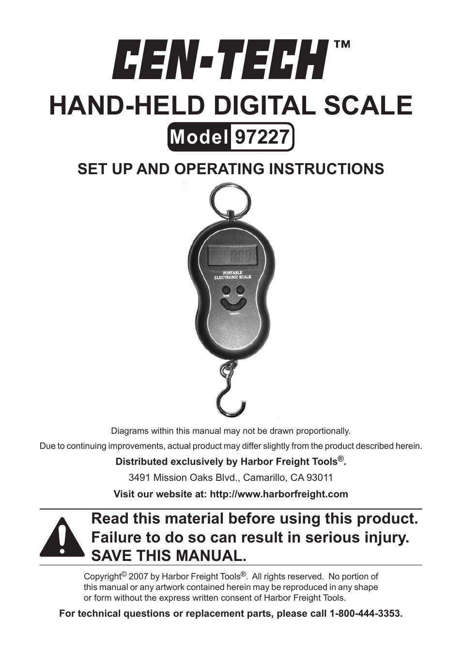 Harbor Freight Tools HAND-HELD DIGITAL SCALE 97227 User Manual | 4 pages