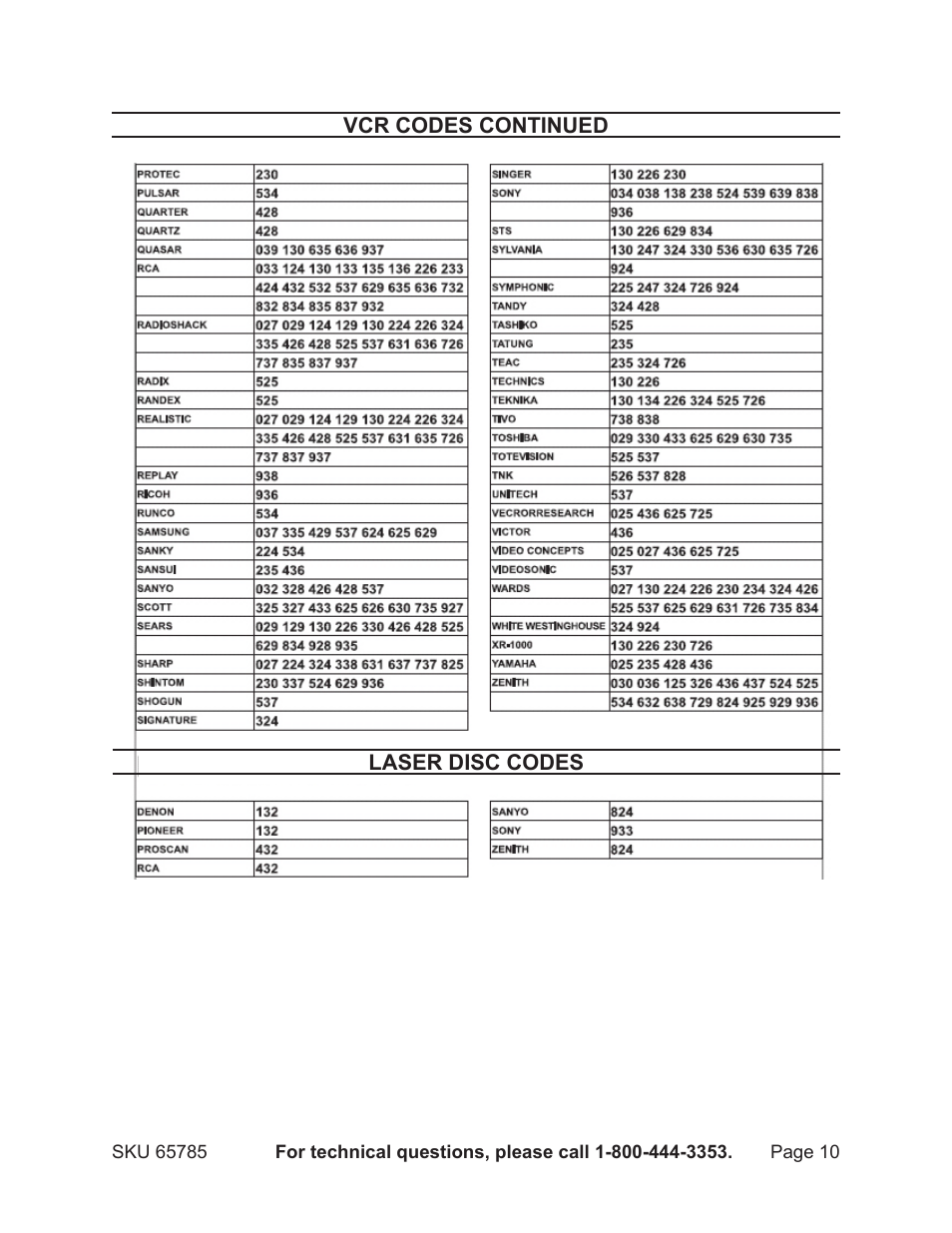 Harbor Freight Tools Jumbo Universal Remote Control 65785 User Manual | Page 10 / 13