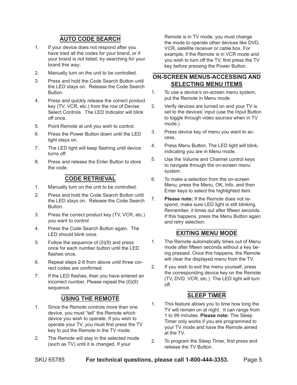 Harbor Freight Tools Jumbo Universal Remote Control 65785 User Manual | Page 5 / 13