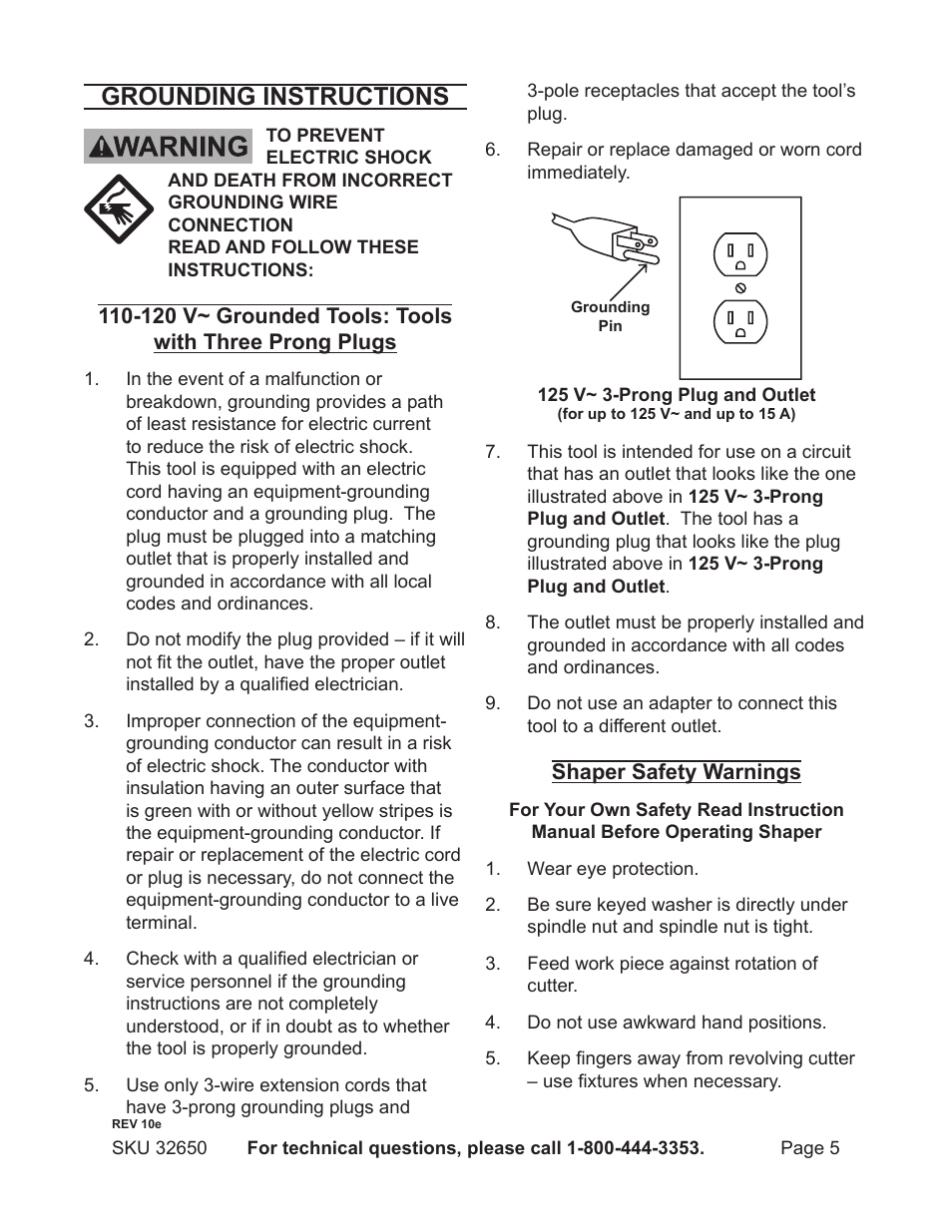 Grounding instructions | Harbor Freight Tools 32650 User Manual | Page 5 / 26