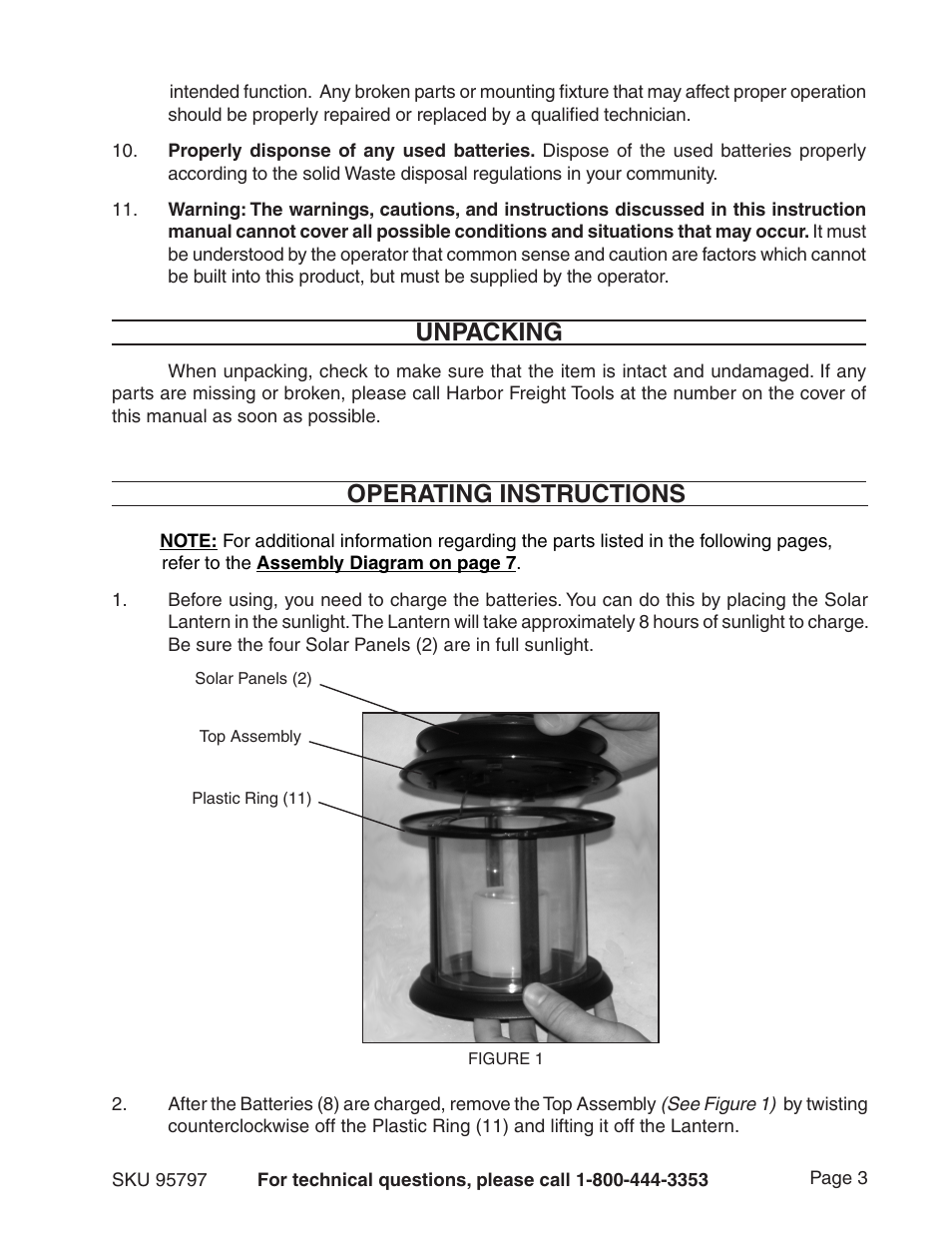 Unpacking, Operating instructions | Harbor Freight Tools 95797 User Manual | Page 3 / 7