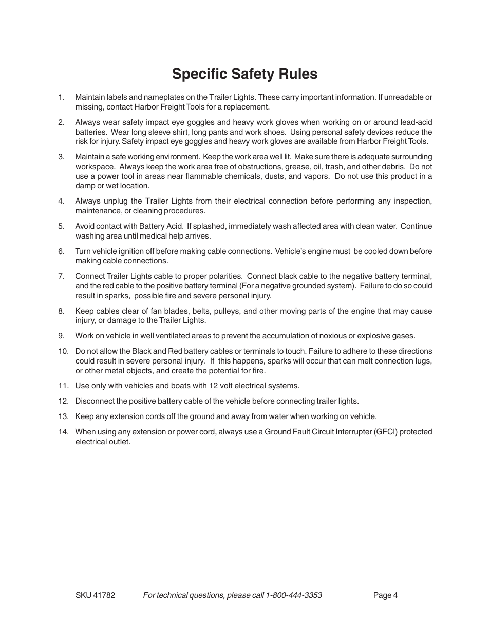 Specific safety rules | Harbor Freight Tools 41782 User Manual | Page 4 / 8