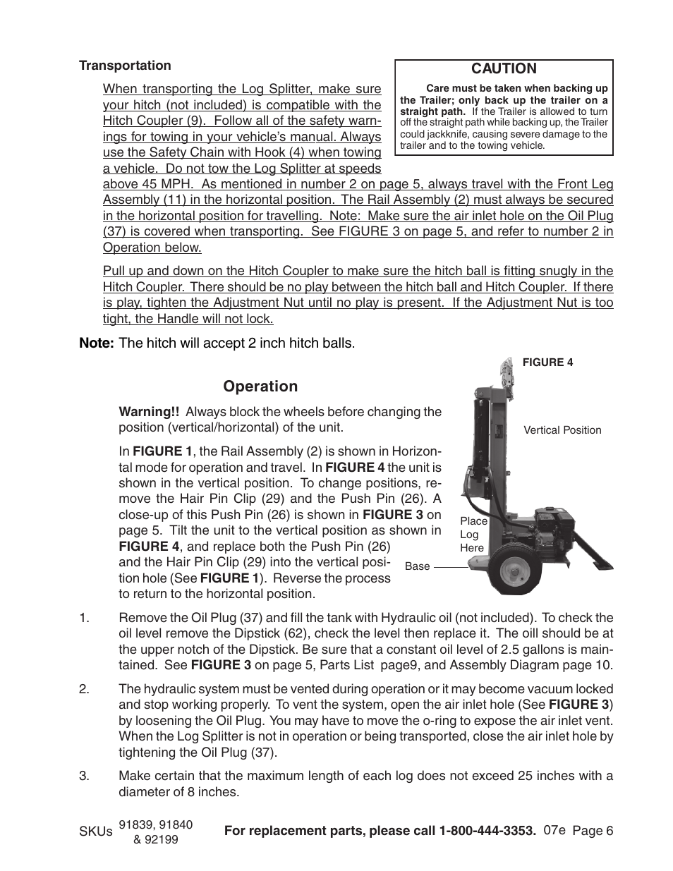 Operation | Harbor Freight Tools 92199 User Manual | Page 6 / 12