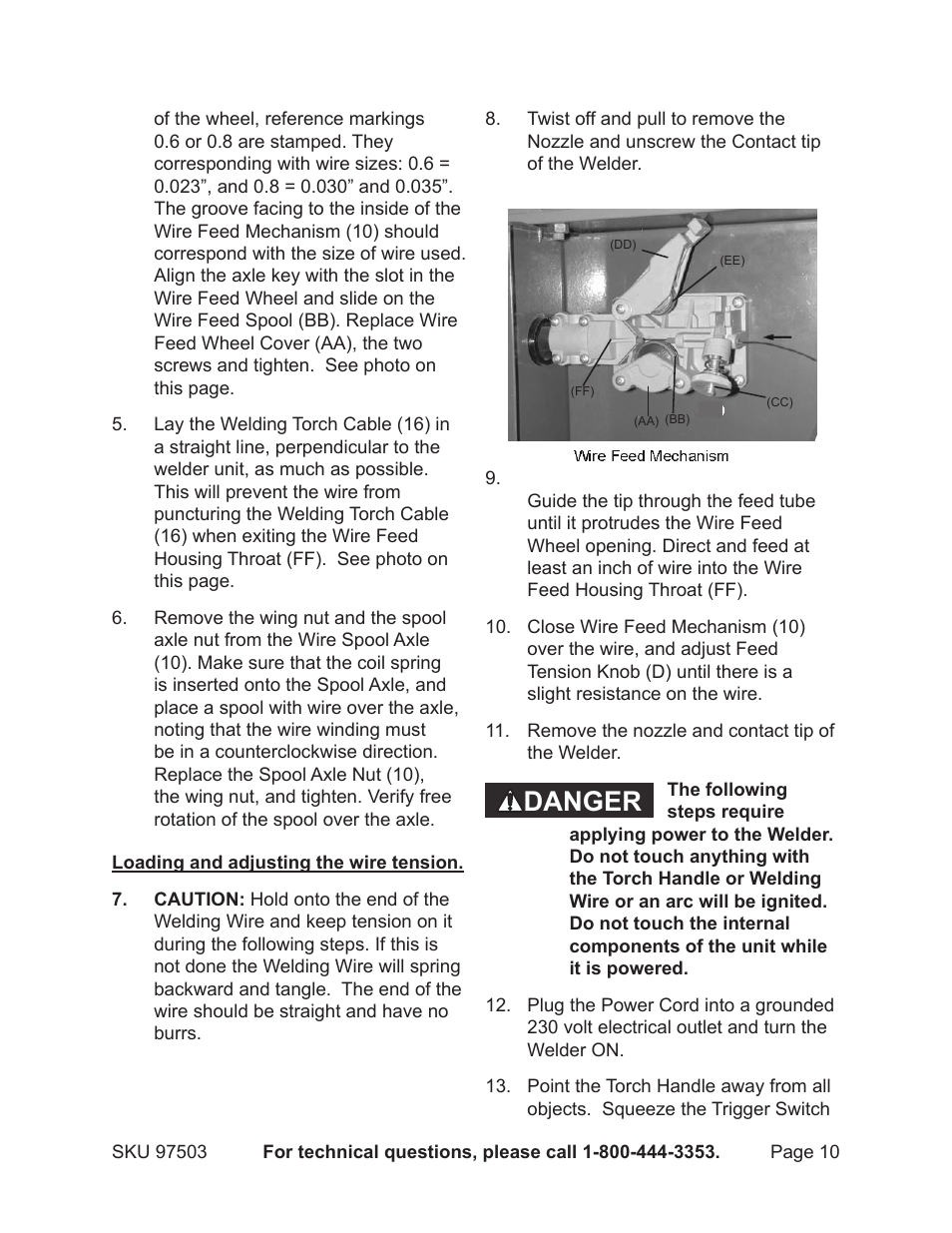 Danger | Harbor Freight Tools 97503 User Manual | Page 10 / 21