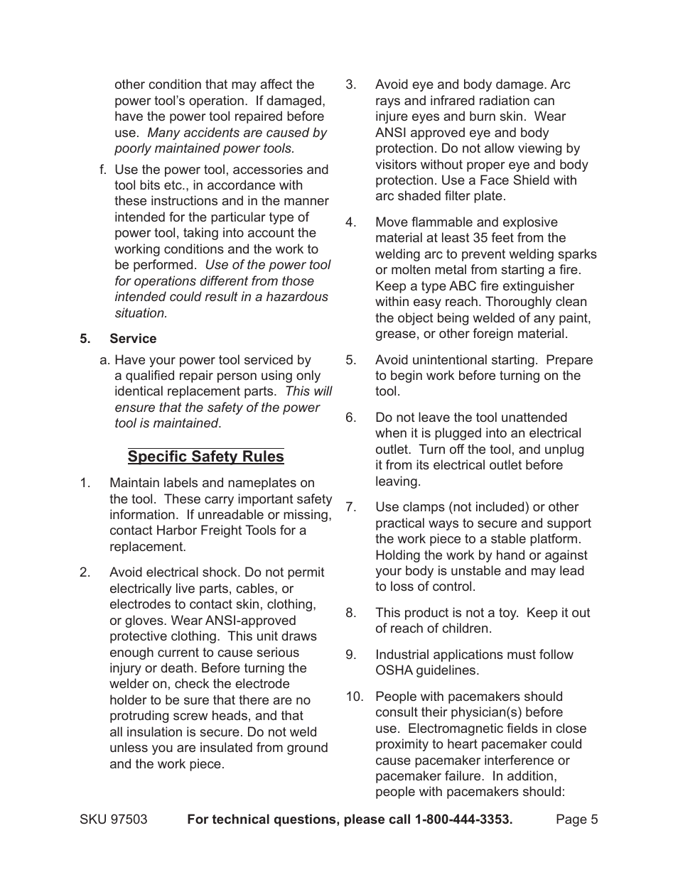 Harbor Freight Tools 97503 User Manual | Page 5 / 21