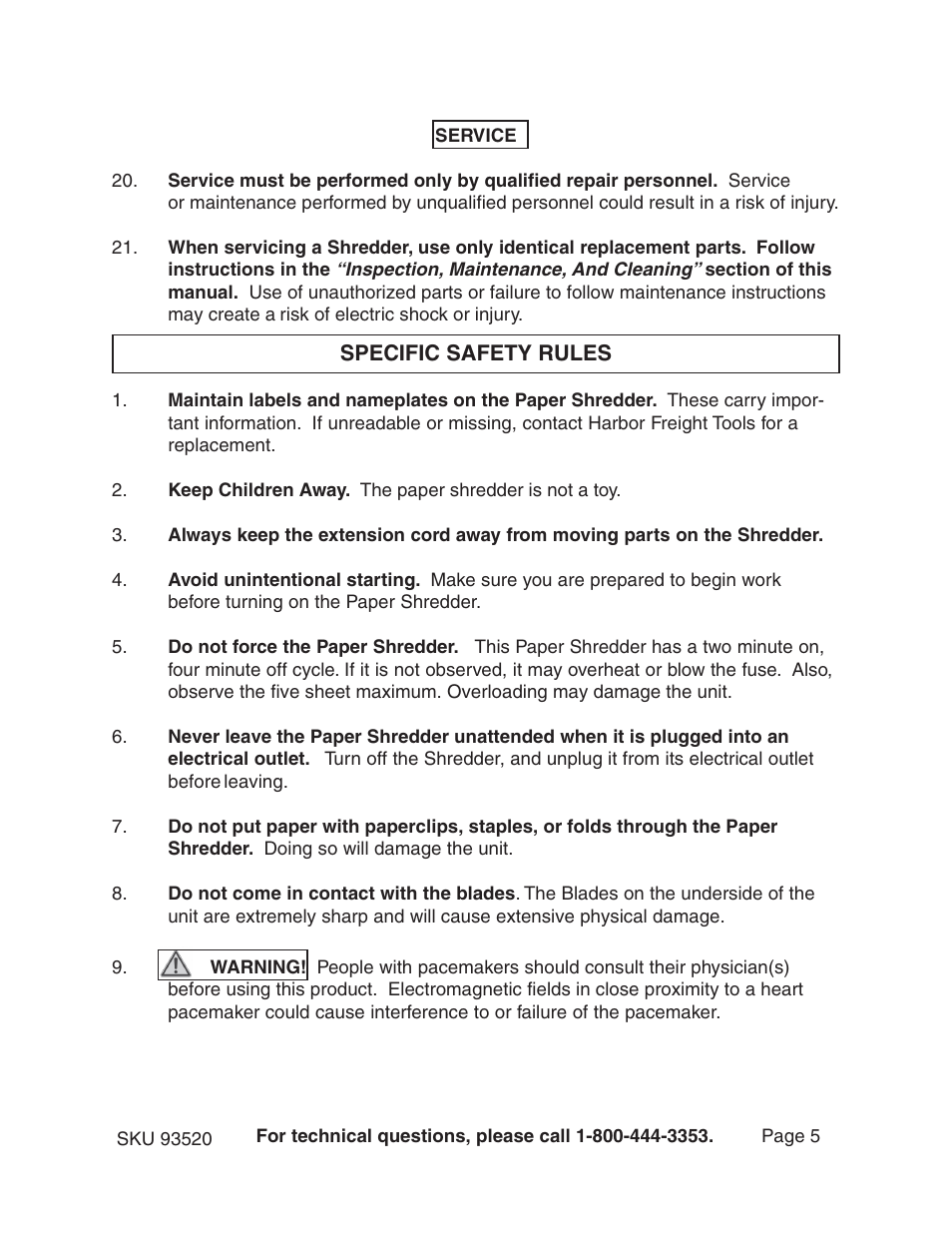 Harbor Freight Tools CROSS CUT PAPER SHREDDER WITH BASKET 93520 User Manual | Page 5 / 12