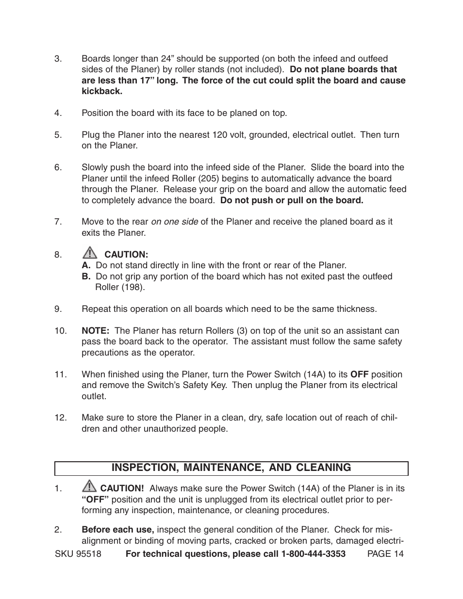 Harbor Freight Tools Central Machinery 15" Planer 2.5 HP 95518 User Manual | Page 14 / 25