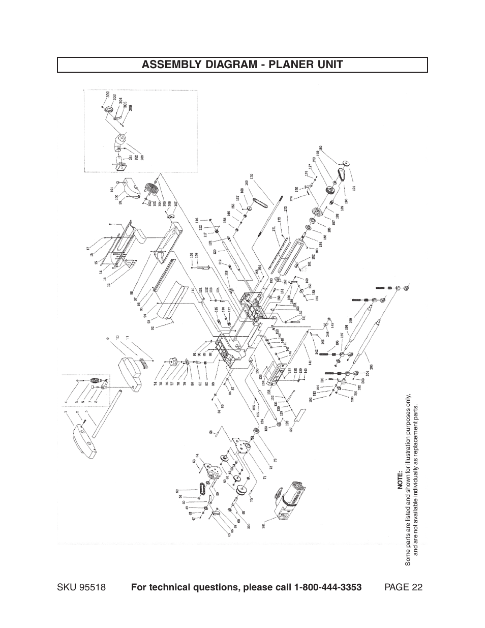 Assembly diagram - planer unit | Harbor Freight Tools Central Machinery 15" Planer 2.5 HP 95518 User Manual | Page 22 / 25