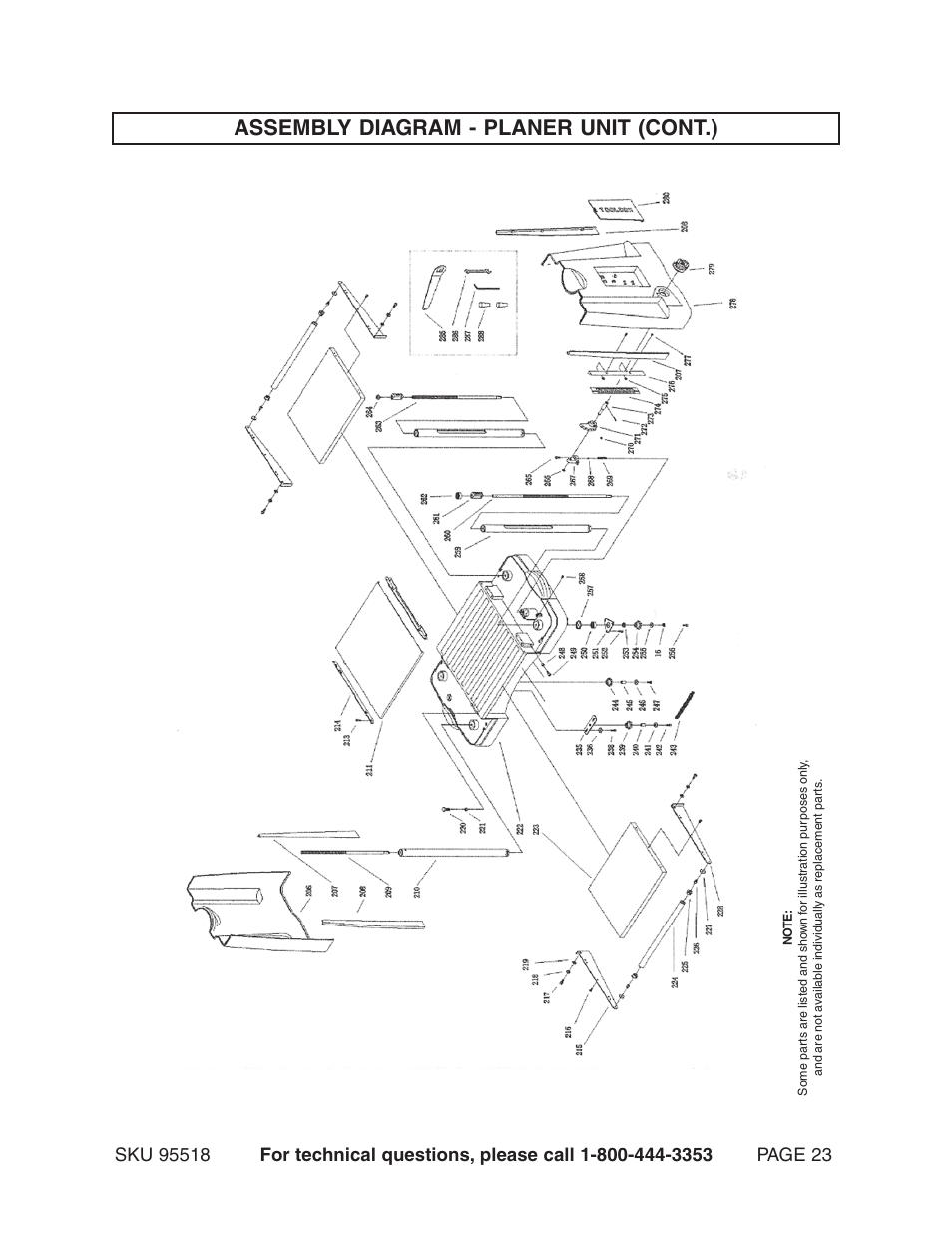 Assembly diagram - planer unit (cont.) | Harbor Freight Tools Central Machinery 15" Planer 2.5 HP 95518 User Manual | Page 23 / 25