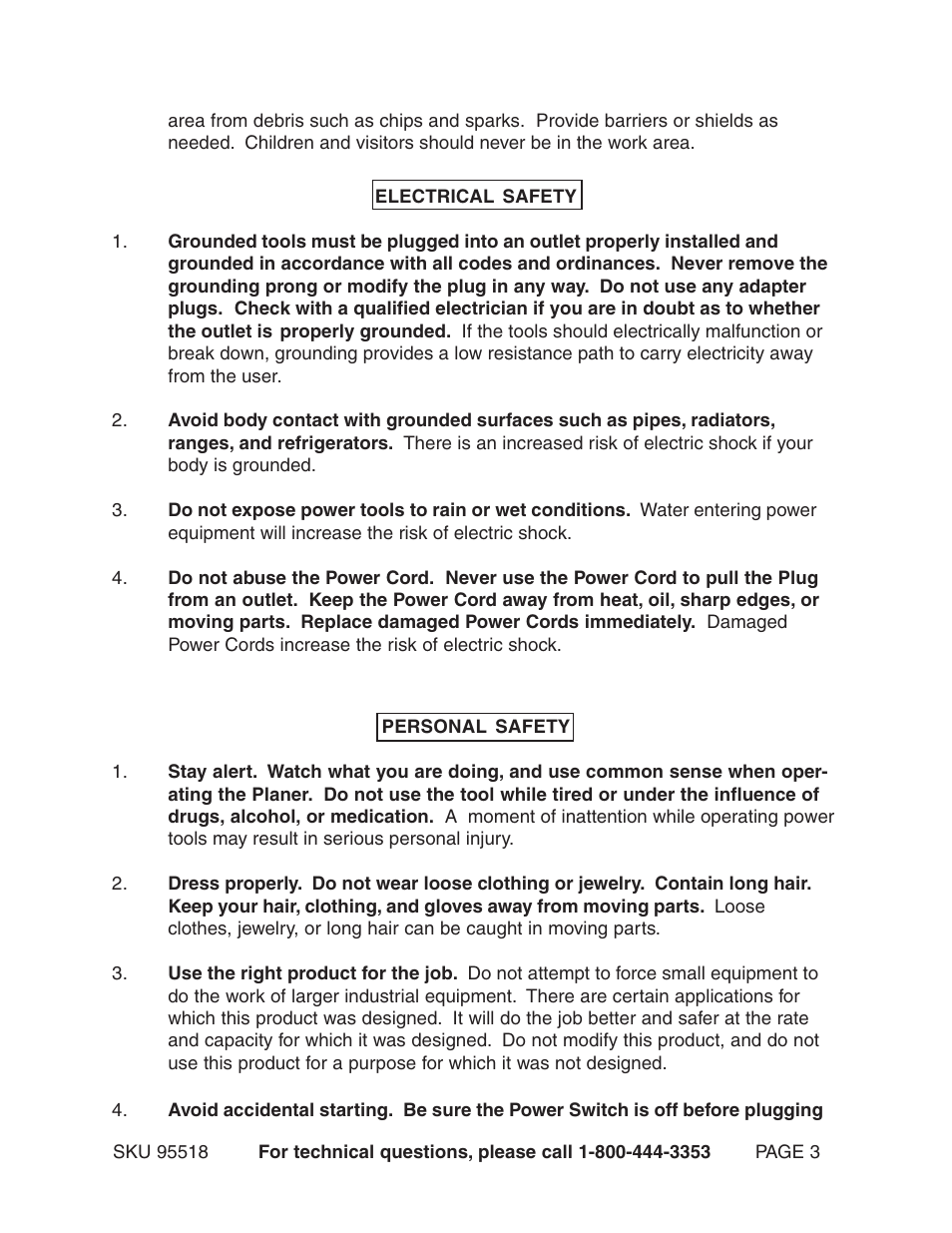 Harbor Freight Tools Central Machinery 15" Planer 2.5 HP 95518 User Manual | Page 3 / 25