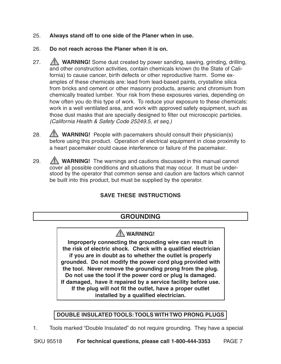 Harbor Freight Tools Central Machinery 15" Planer 2.5 HP 95518 User Manual | Page 7 / 25