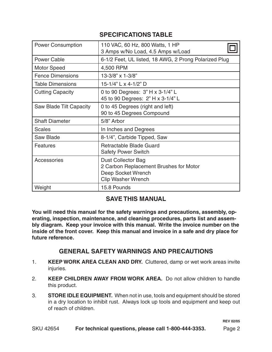 Harbor Freight Tools 42654 User Manual | Page 2 / 18