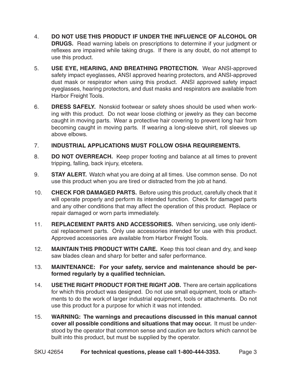 Harbor Freight Tools 42654 User Manual | Page 3 / 18