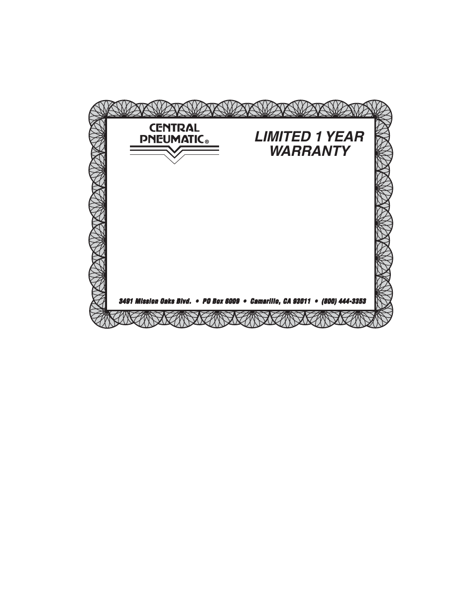 Limited 1 year warranty, Warranty | Harbor Freight Tools 94585 User Manual | Page 12 / 12