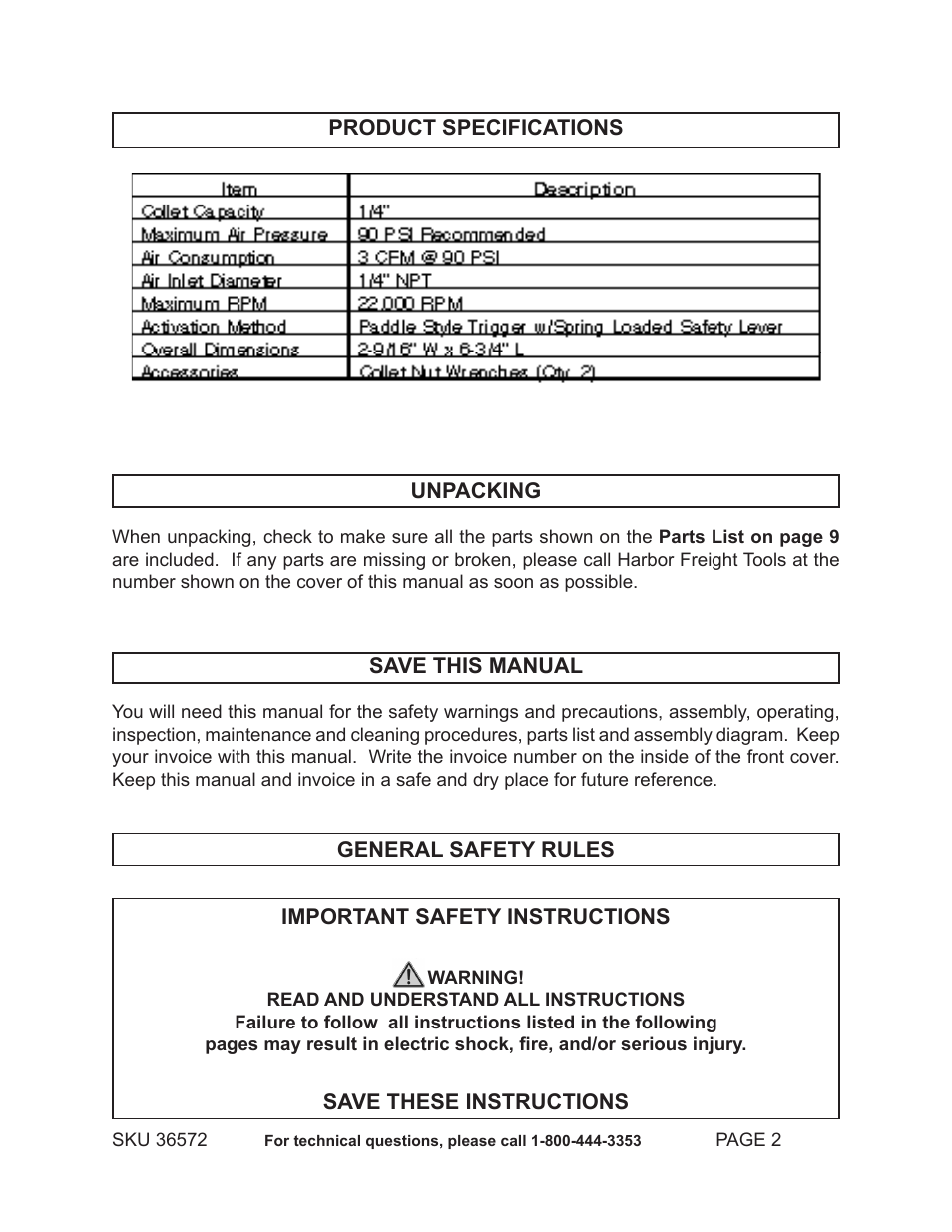 Harbor Freight Tools 36572 User Manual | Page 2 / 10