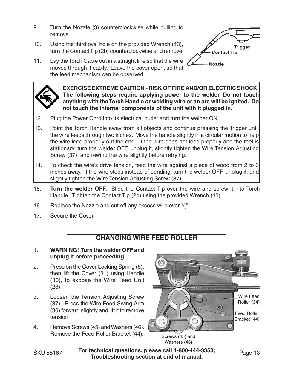 Changing wire feed roller | Harbor Freight Tools 55167 User Manual | Page 13 / 28