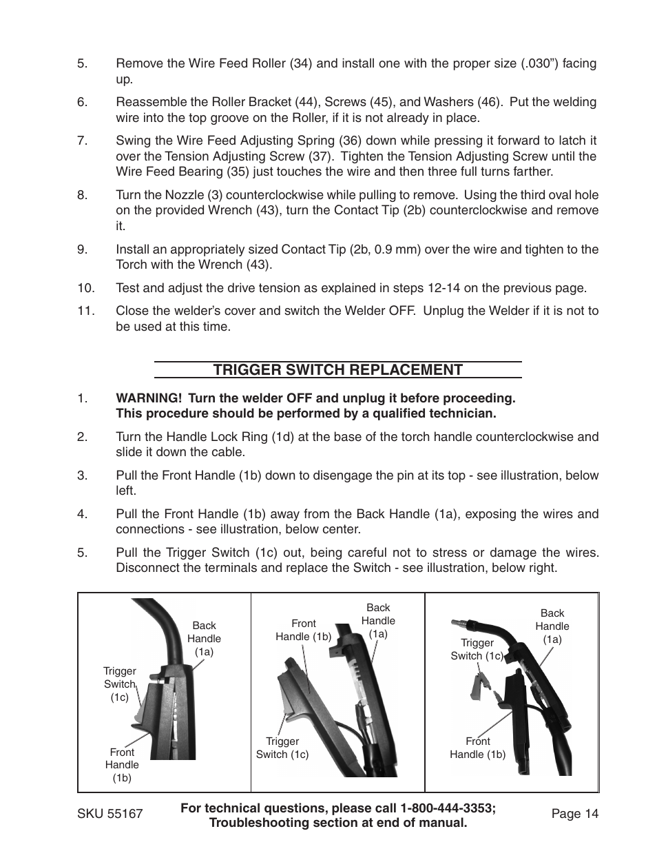 Trigger switch replacement | Harbor Freight Tools 55167 User Manual | Page 14 / 28