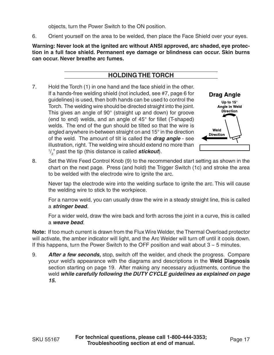 Holding the torch | Harbor Freight Tools 55167 User Manual | Page 17 / 28