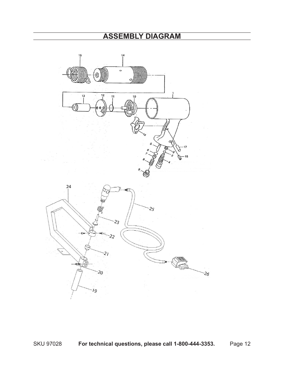 Assembly diagram | Harbor Freight Tools 97028 User Manual | Page 12 / 13