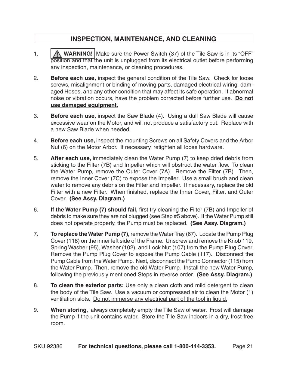 Harbor Freight Tools 92386 User Manual | Page 21 / 25