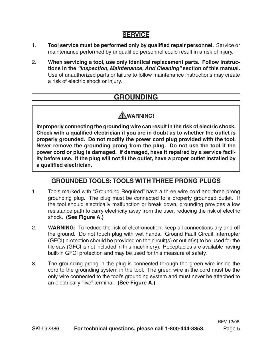 Grounding | Harbor Freight Tools 92386 User Manual | Page 5 / 25