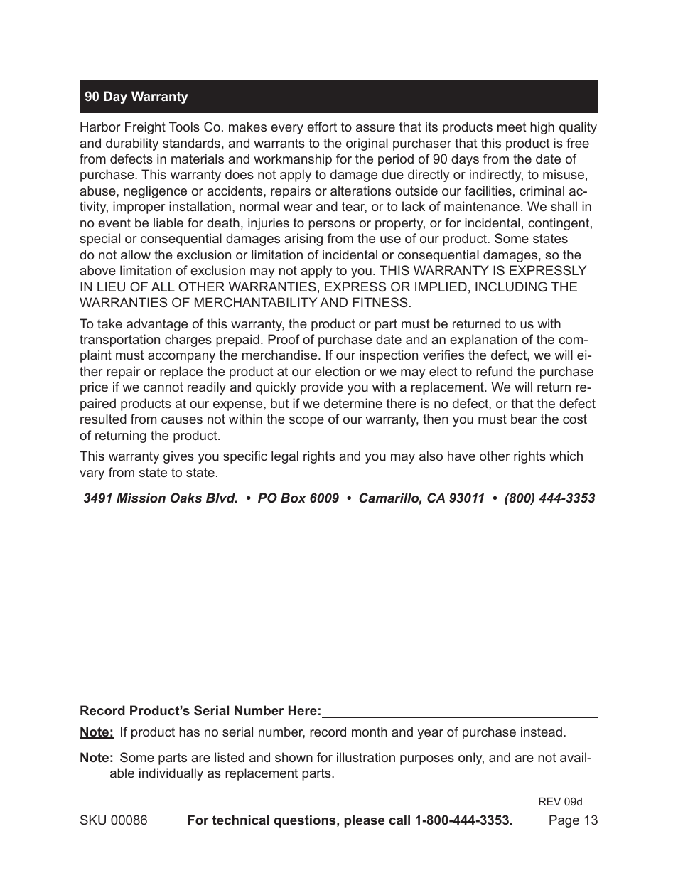 Harbor Freight Tools 86 User Manual | Page 13 / 13