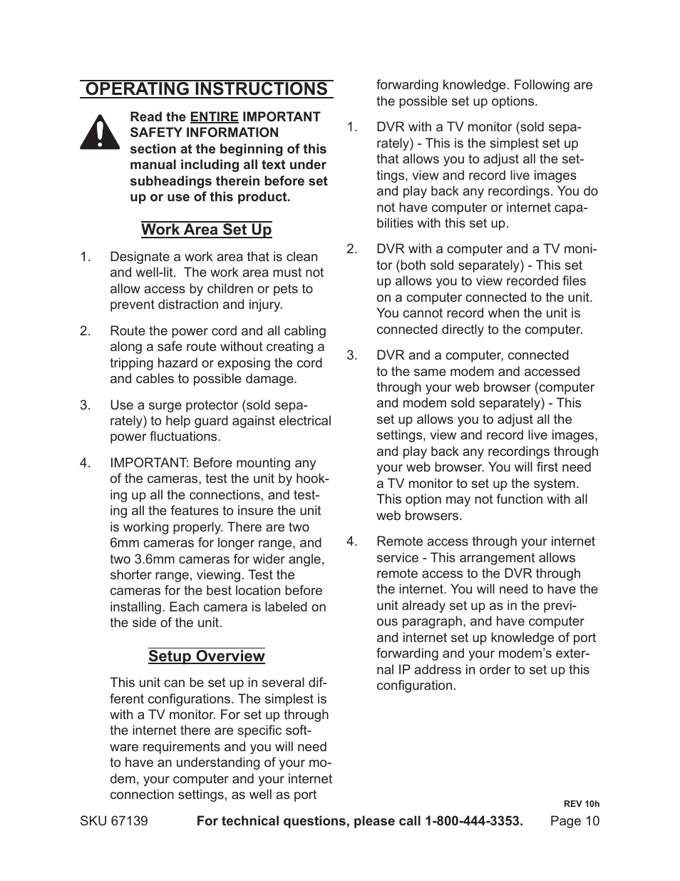 Operating instructions | Harbor Freight Tools 67139 User Manual | Page 10 / 38