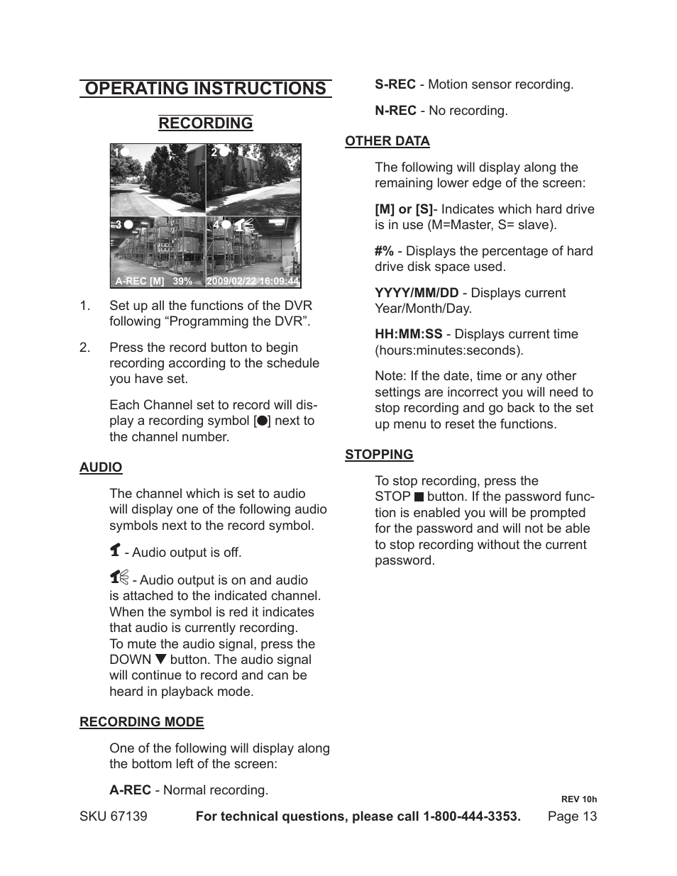 Operating instructions | Harbor Freight Tools 67139 User Manual | Page 13 / 38