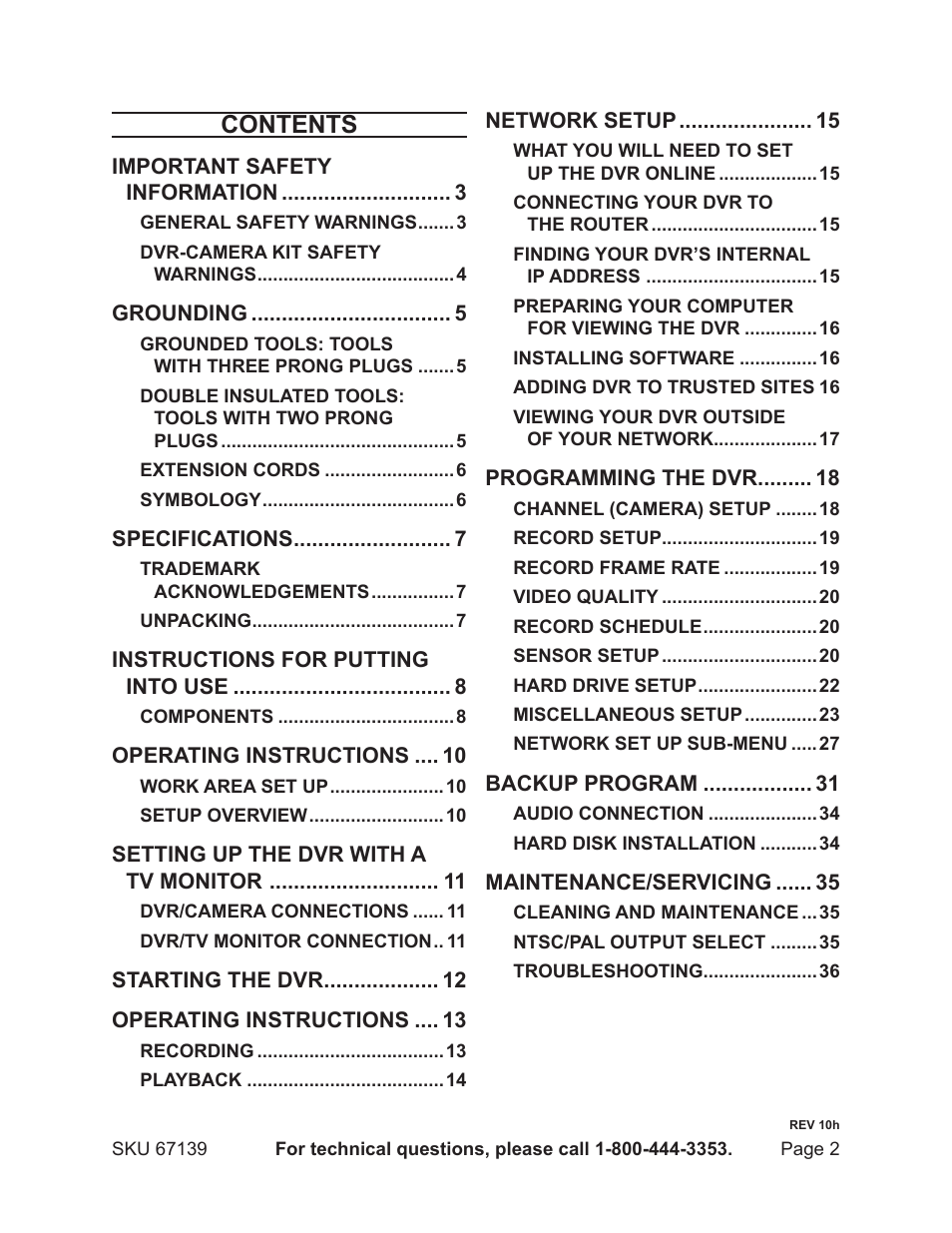Harbor Freight Tools 67139 User Manual | Page 2 / 38