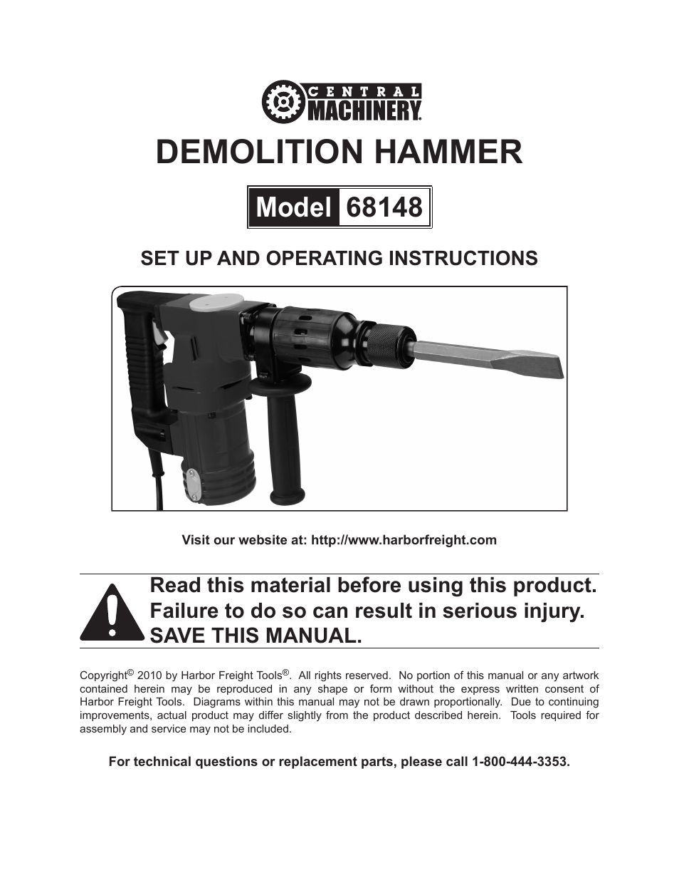 Harbor Freight Tools Demolitin Hammer 68148 User Manual | 14 pages