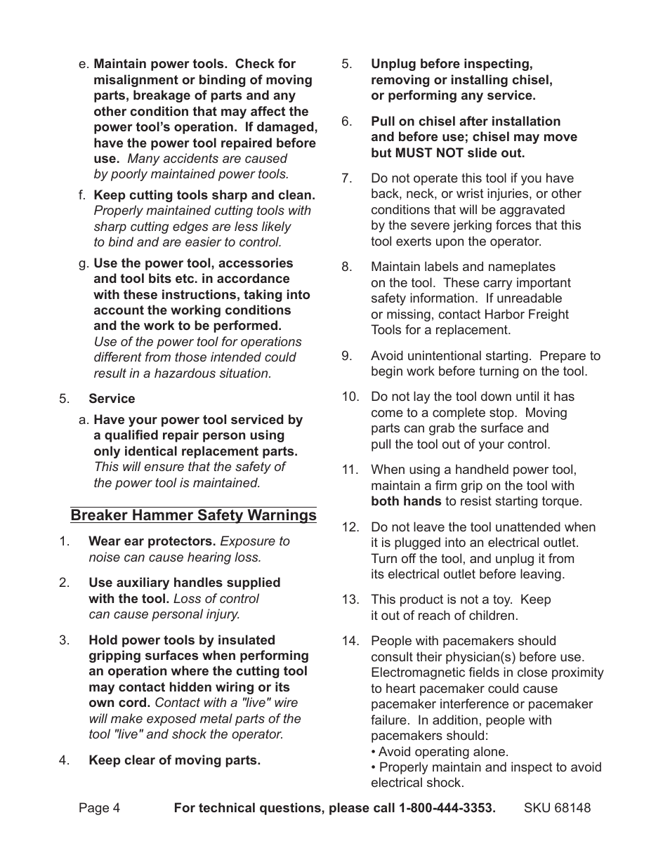 Harbor Freight Tools Demolitin Hammer 68148 User Manual | Page 4 / 14