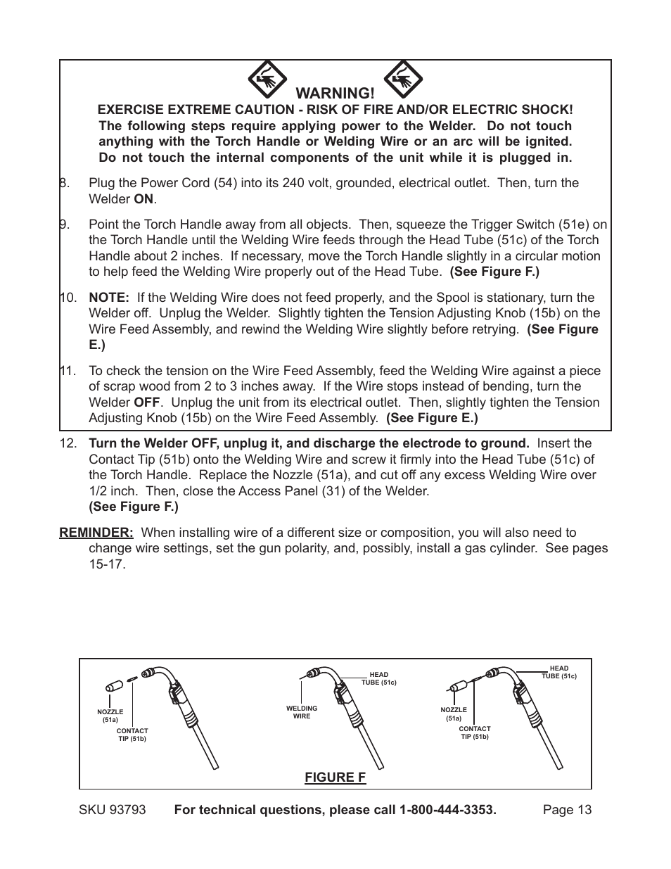 Warning | Harbor Freight Tools DUAL MIG 93793 User Manual | Page 13 / 33