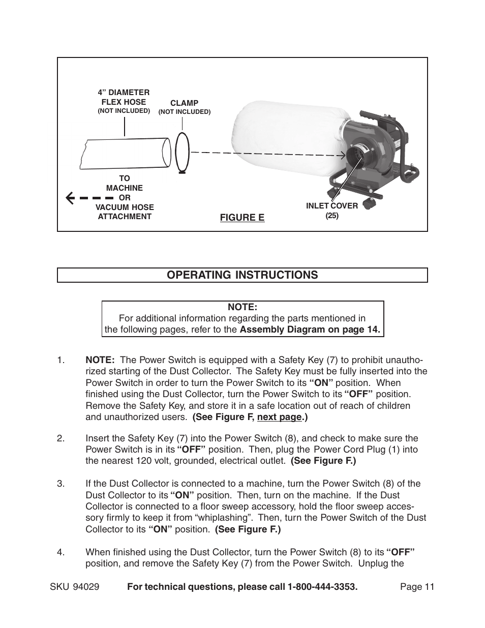 Operating instructions | Harbor Freight Tools 94029 User Manual | Page 11 / 14