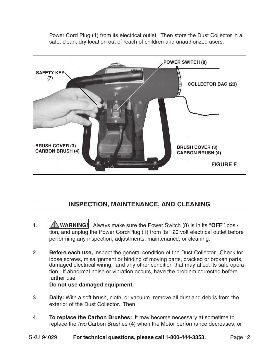 Inspection, maintenance, and cleaning | Harbor Freight Tools 94029 User Manual | Page 12 / 14